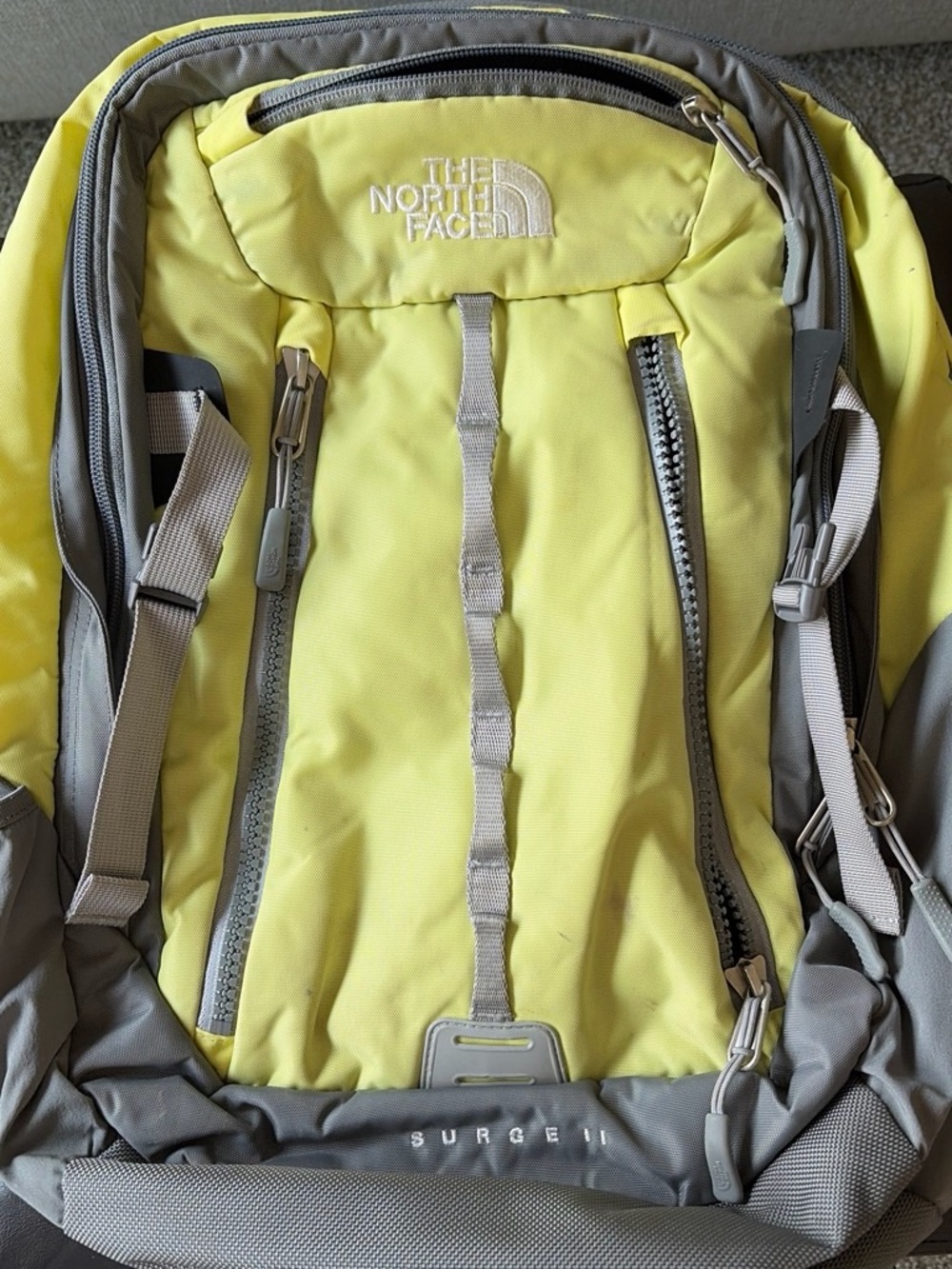 The North Face Yellow and Gray Surge II Backpack